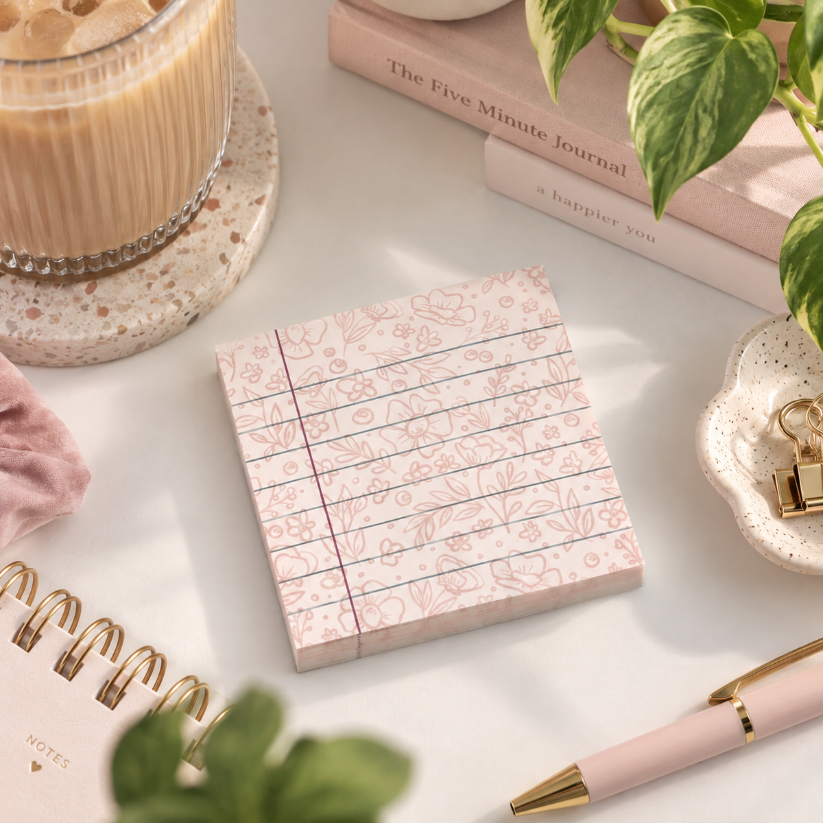 Notes autocollantes à motifs floraux roses